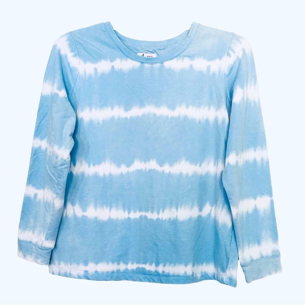 Denim & Co. Tie-Dye French Terry Long-Sleeve Light Blue Sweatshirt Size Medium